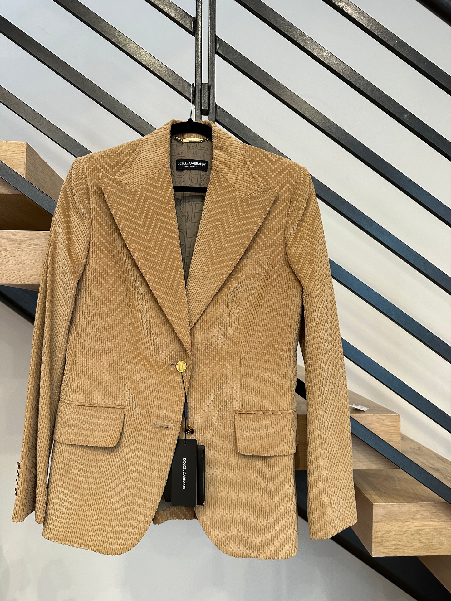 DOLCE AND GABBANA TAN ZIGZAG BLAZER